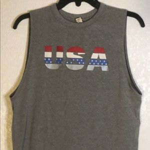 Men's Under Armour Gray Sleeveless Tee Graphic Print Red White&Blue "USA" Sz Sm